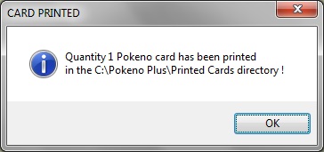 Number of cards printed message